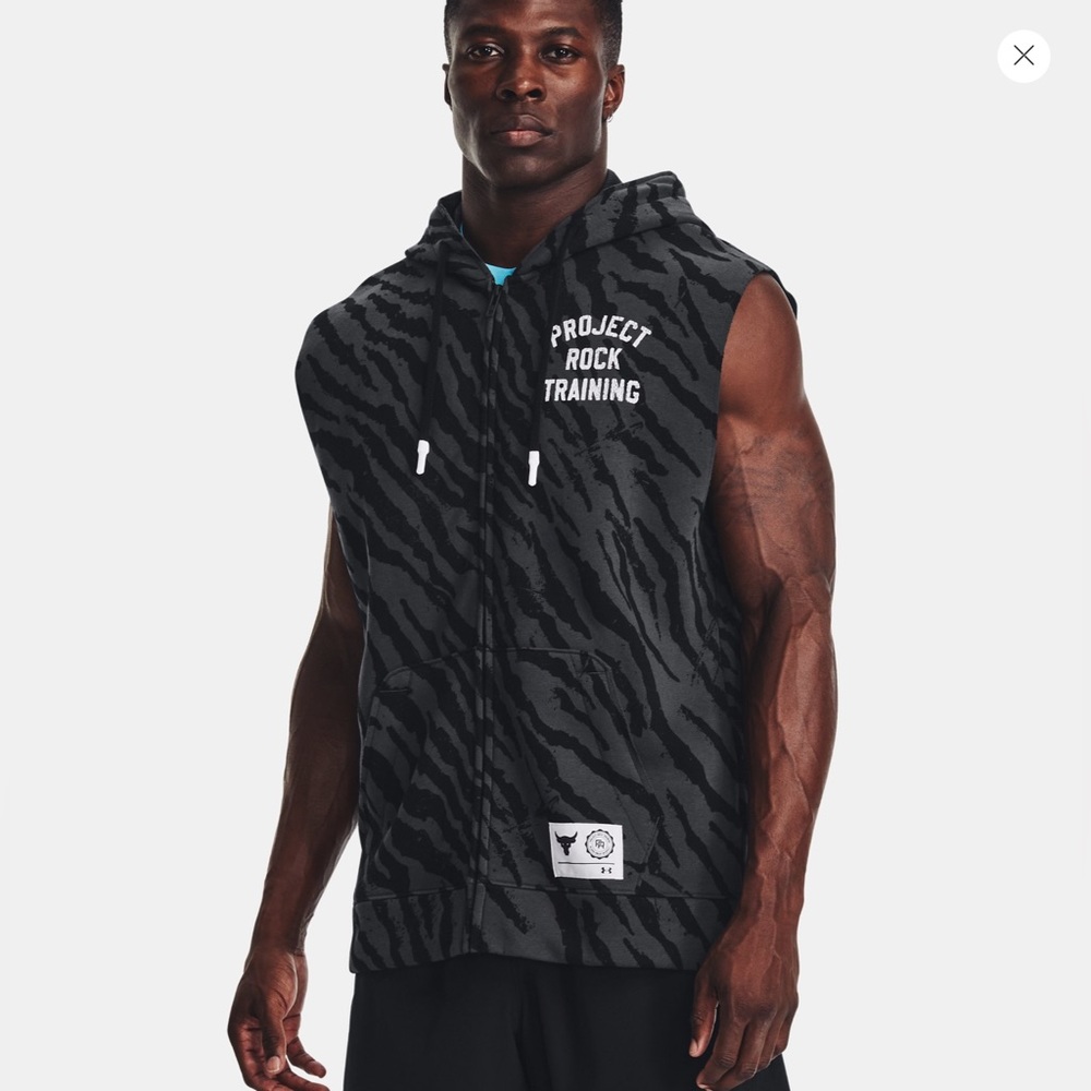 Under Armour x Project Rock Rival Fleece Sleeveless Printed Full-Zip Mens sz XL